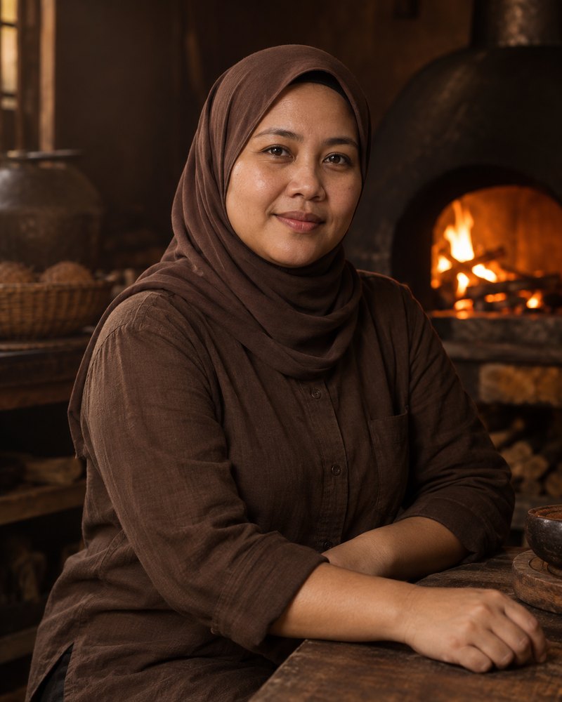 Hasnah Che Wan, wanita Melayu Terengganu kira-kira tiga puluh lapan tahun, kemeja cokelat kakao polos